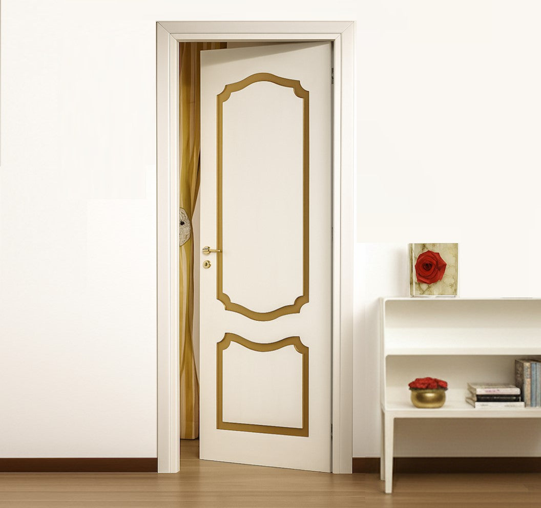 Wooden Hinged Door with Lacquered Gold Thread Finish
