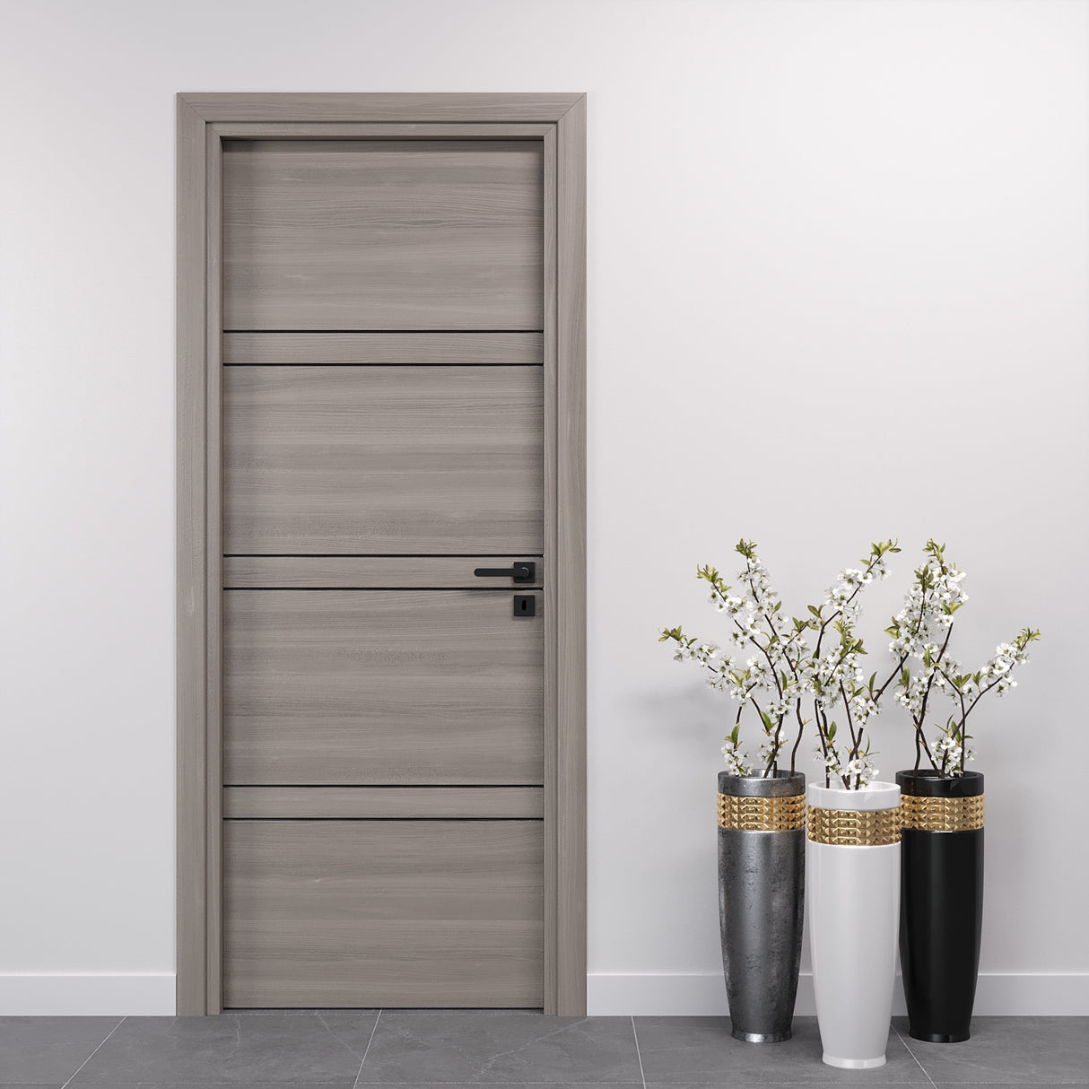 Porta Battente Laminato Olmo Grigio Inserti Neri