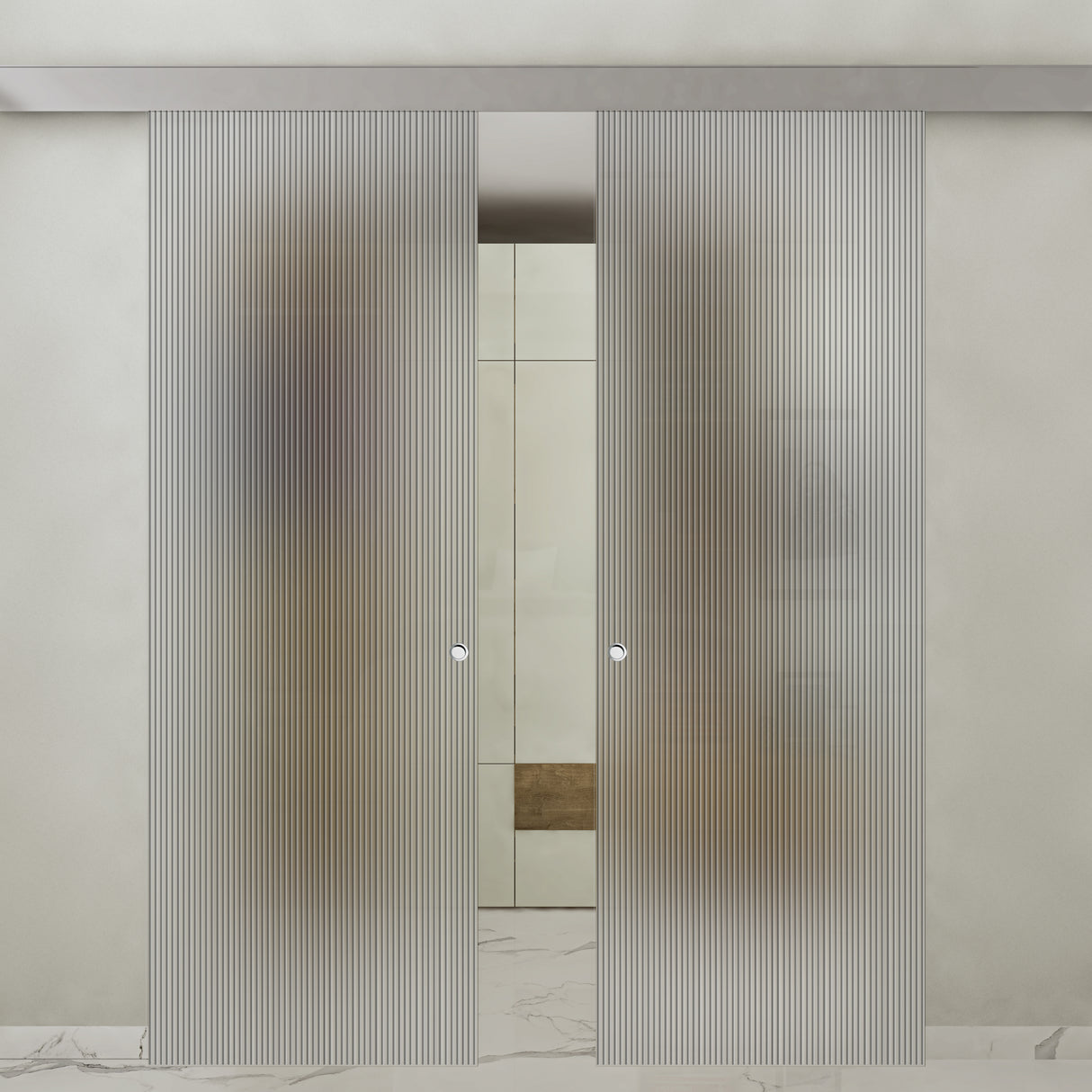 Porta doppia anta sistema compact con vetro plisse