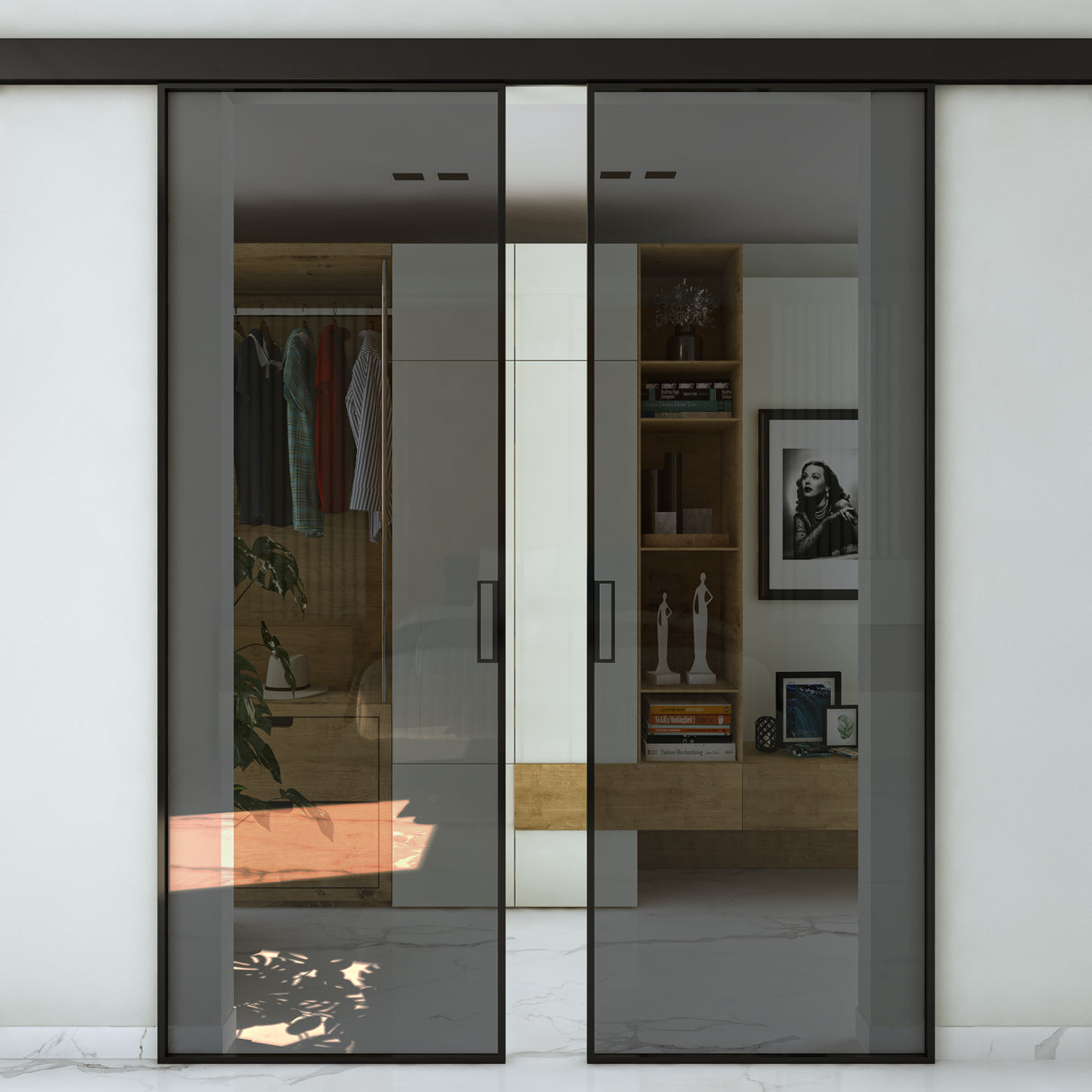 porta a vetro anta profilata a 2 ante fumè