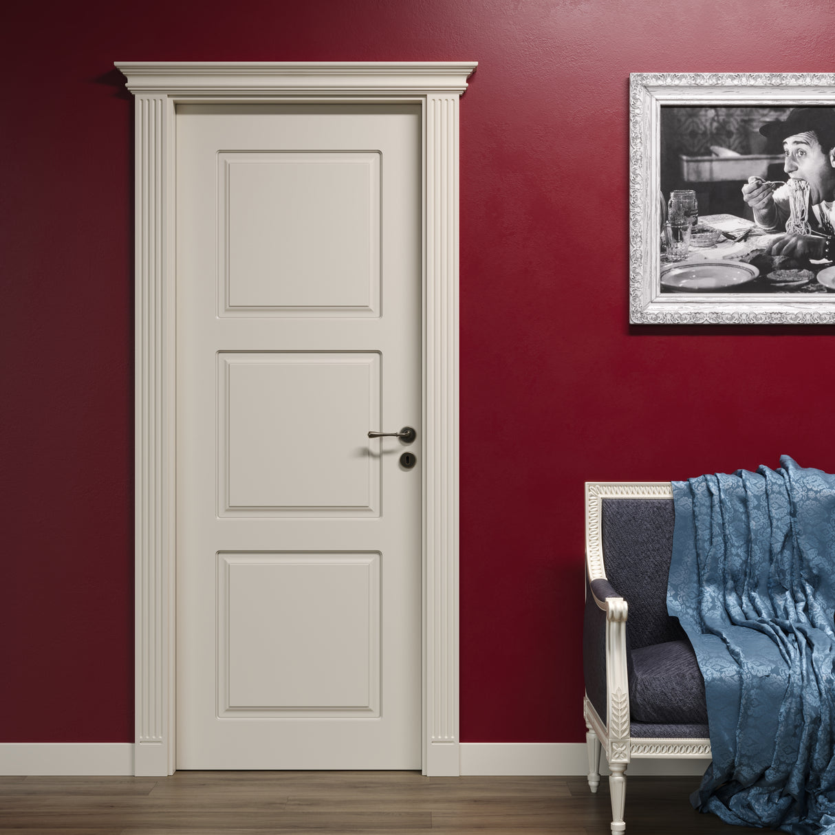 Porta colore avorio pantografata con 3 bugne