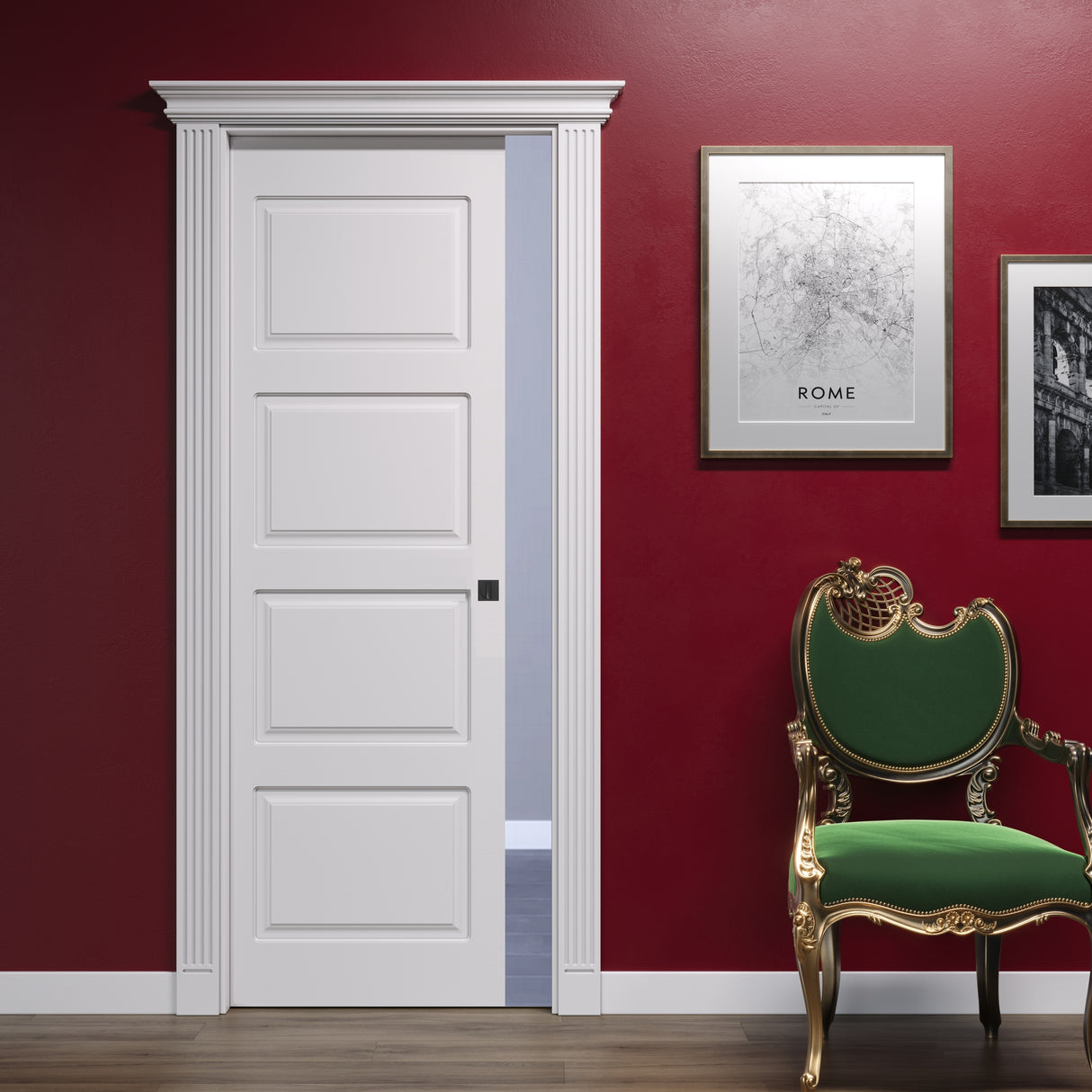 Porta Scorrevole a Scomparsa Classica Pantografata 4 Bugne con Capitello Impero