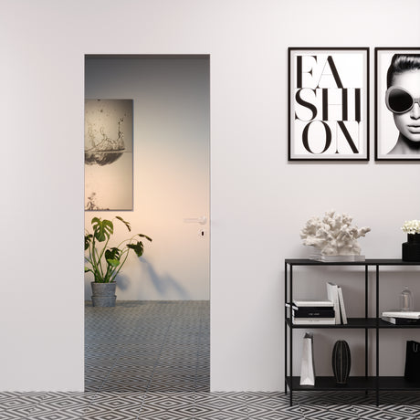 porta battente con specchio e maniglia