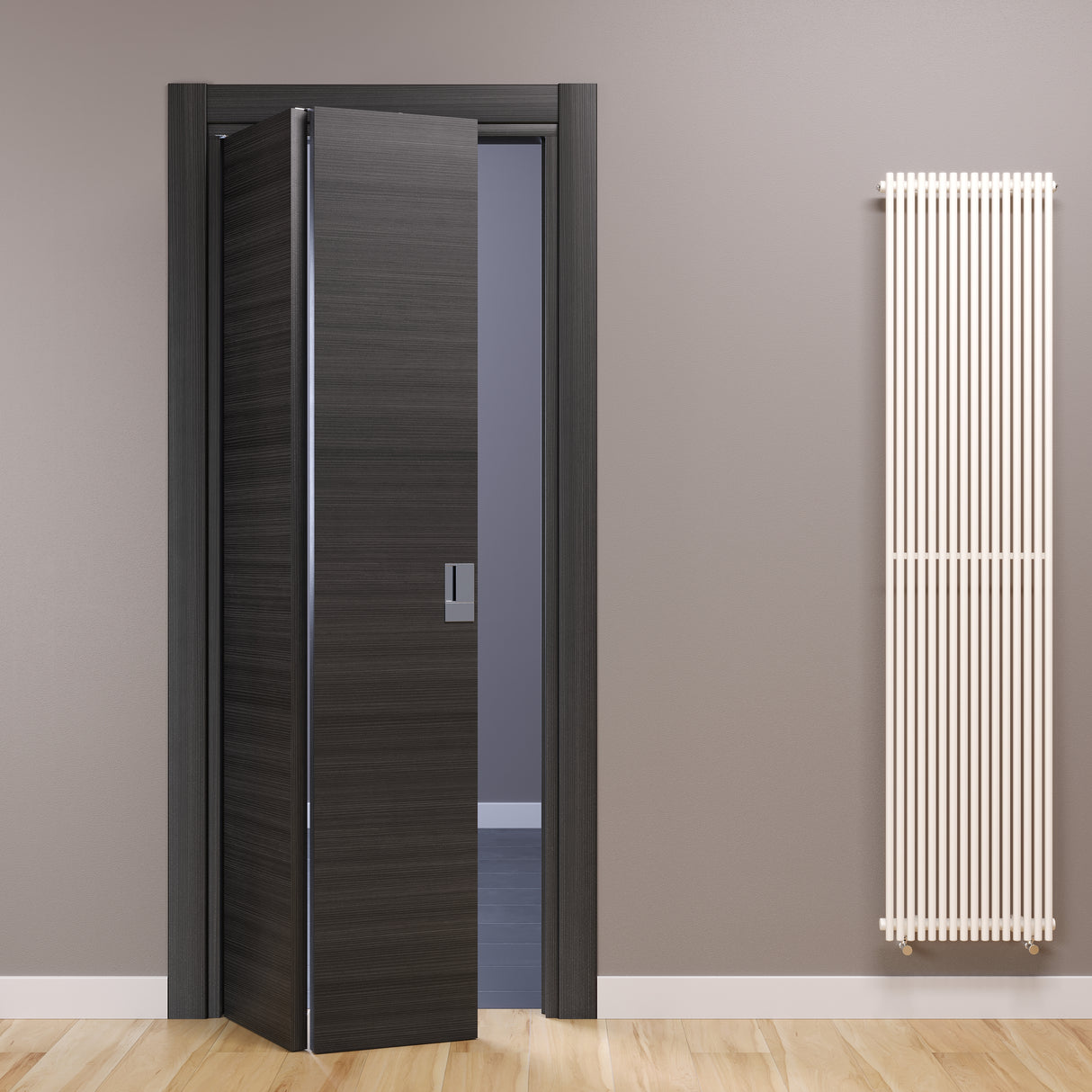 Porta Fluid Motion Rovere Grigio Apertura Parziale 90