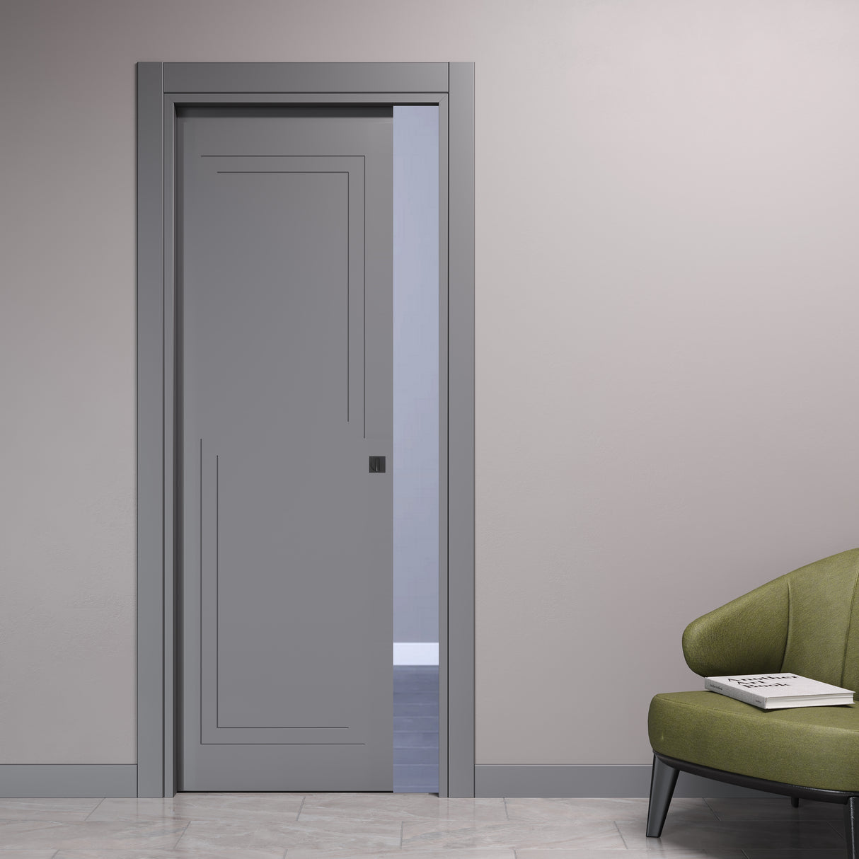 Pocket Sliding Door with Corners Engravings