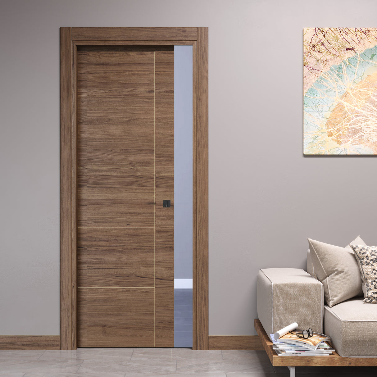 Porta Scorrevole a Scomparsa con Incisioni Stripes