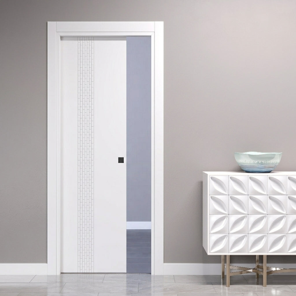 Sliding Pocket Door with Vertical Etchings