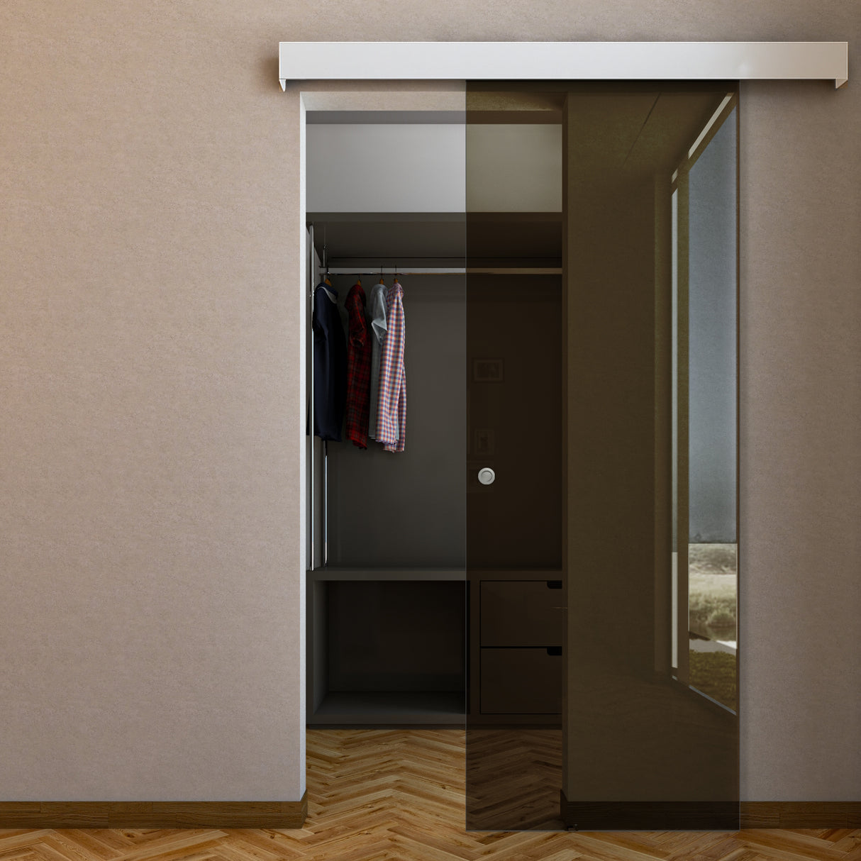 Porta vetro bronzato con mantovana bianca