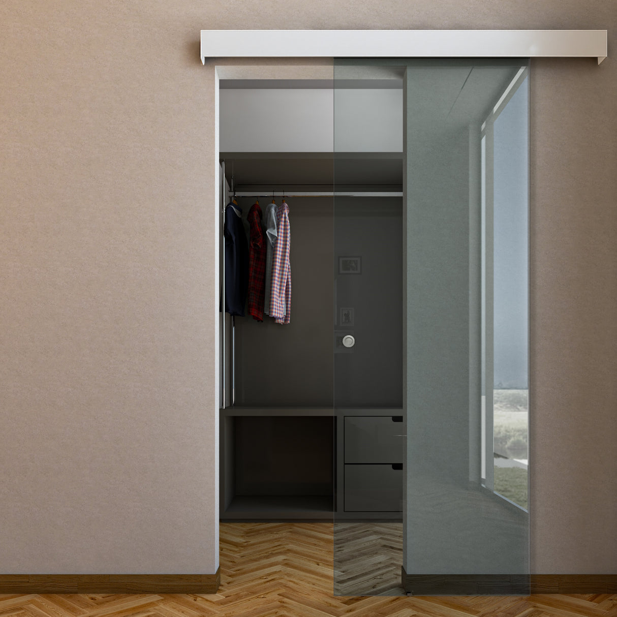 pORTA CON VETRO TRASPARENTE E MANTOVANA BIANCA