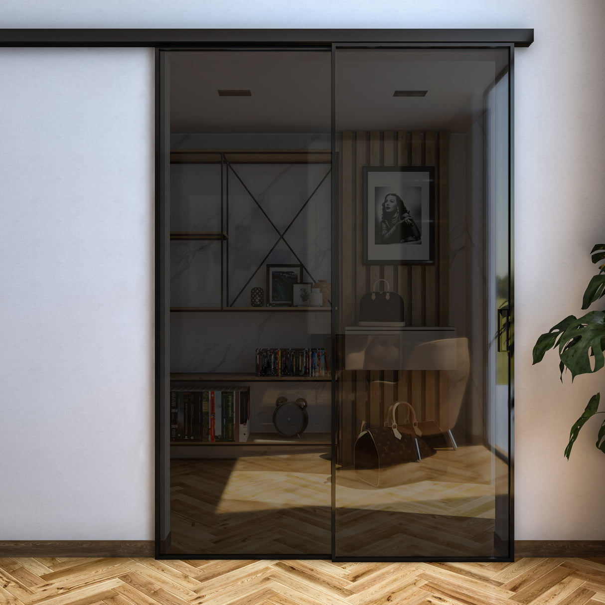 Pareti Divisorie 2 Ante Vetro Profilata con Binario Compact Fume