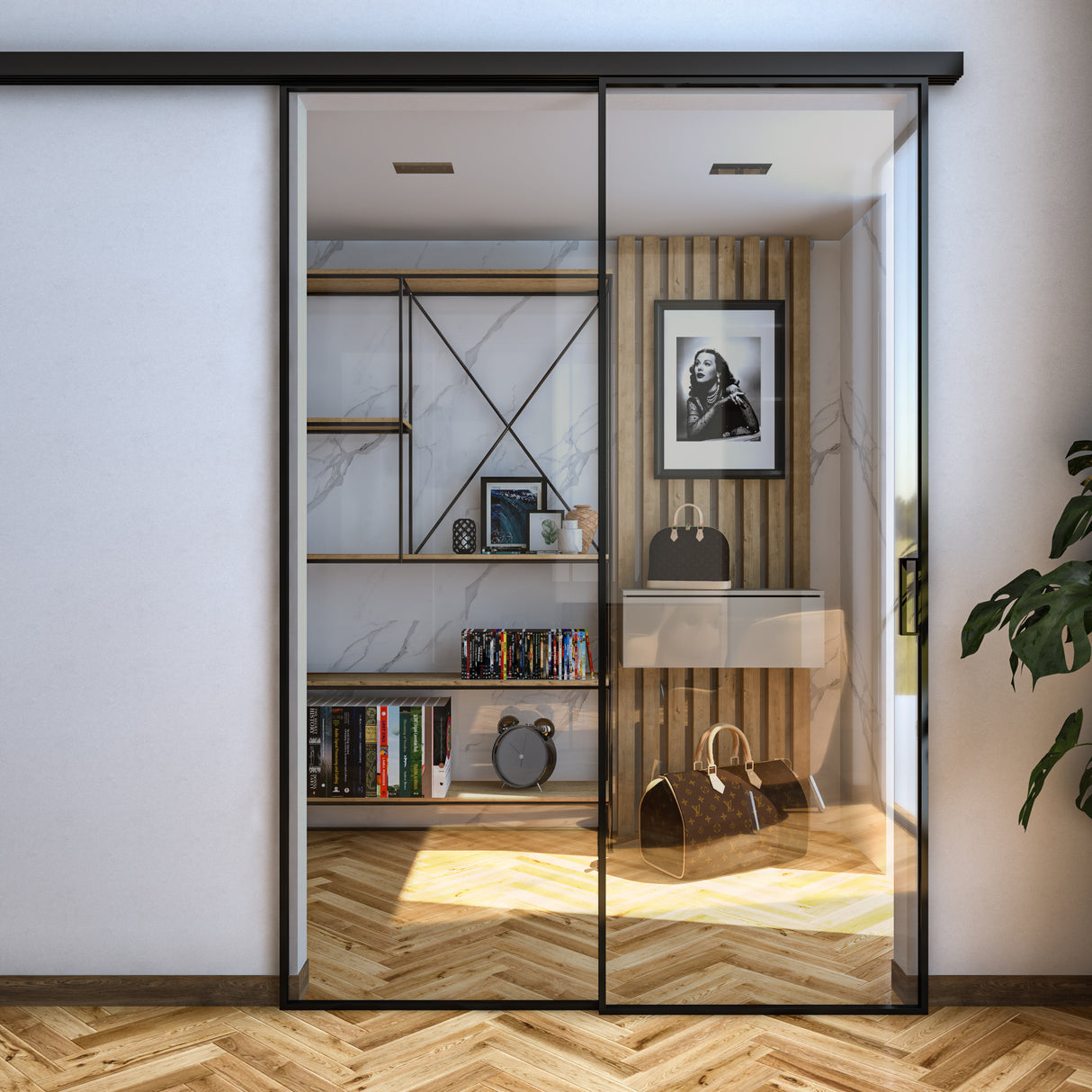 Pareti Divisorie 2 Ante Vetro Profilata con Binario Compact Trascinamento Trasparente