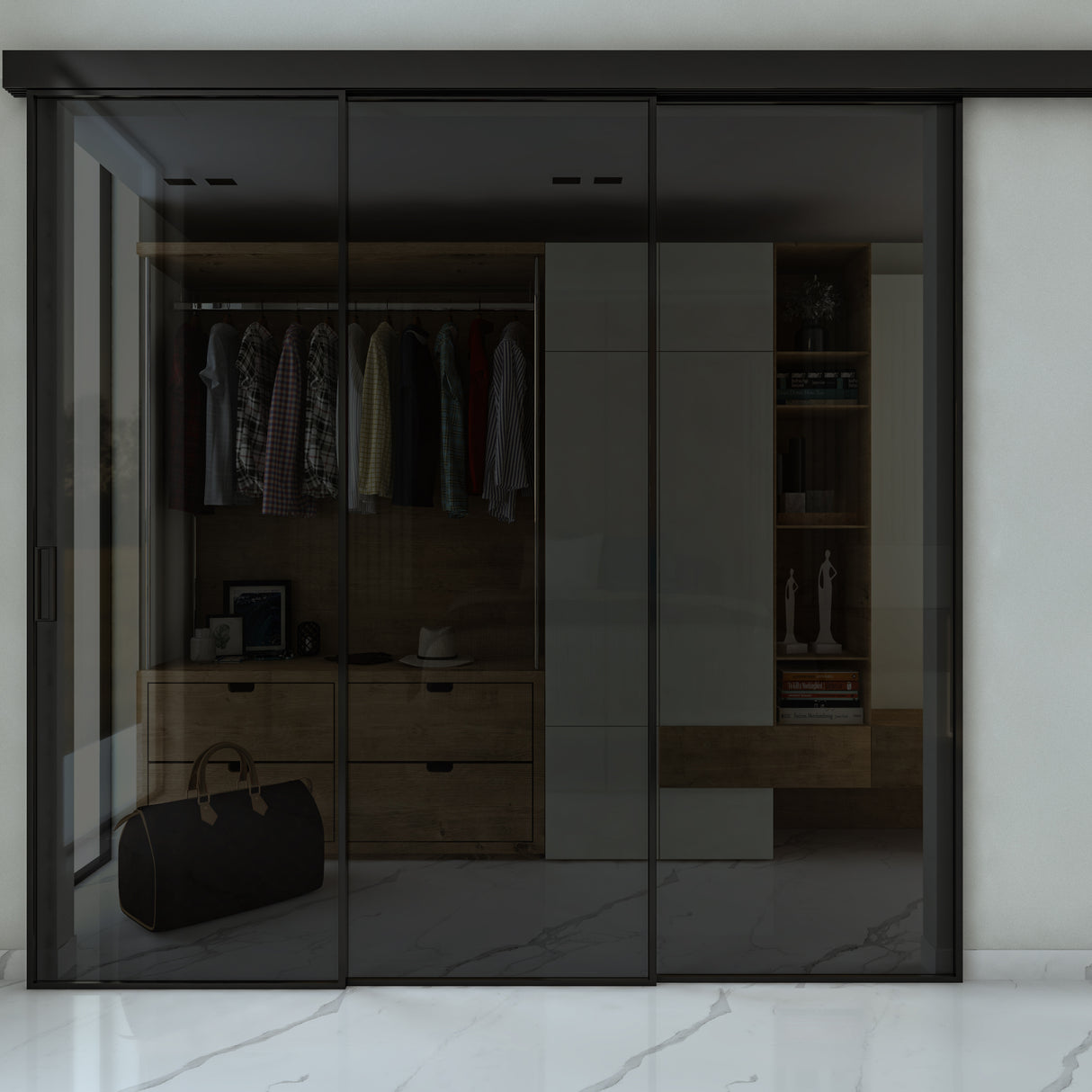 Pareti Divisorie 3 Ante Vetro Profilata con Binario Compact Trascinamento Fume