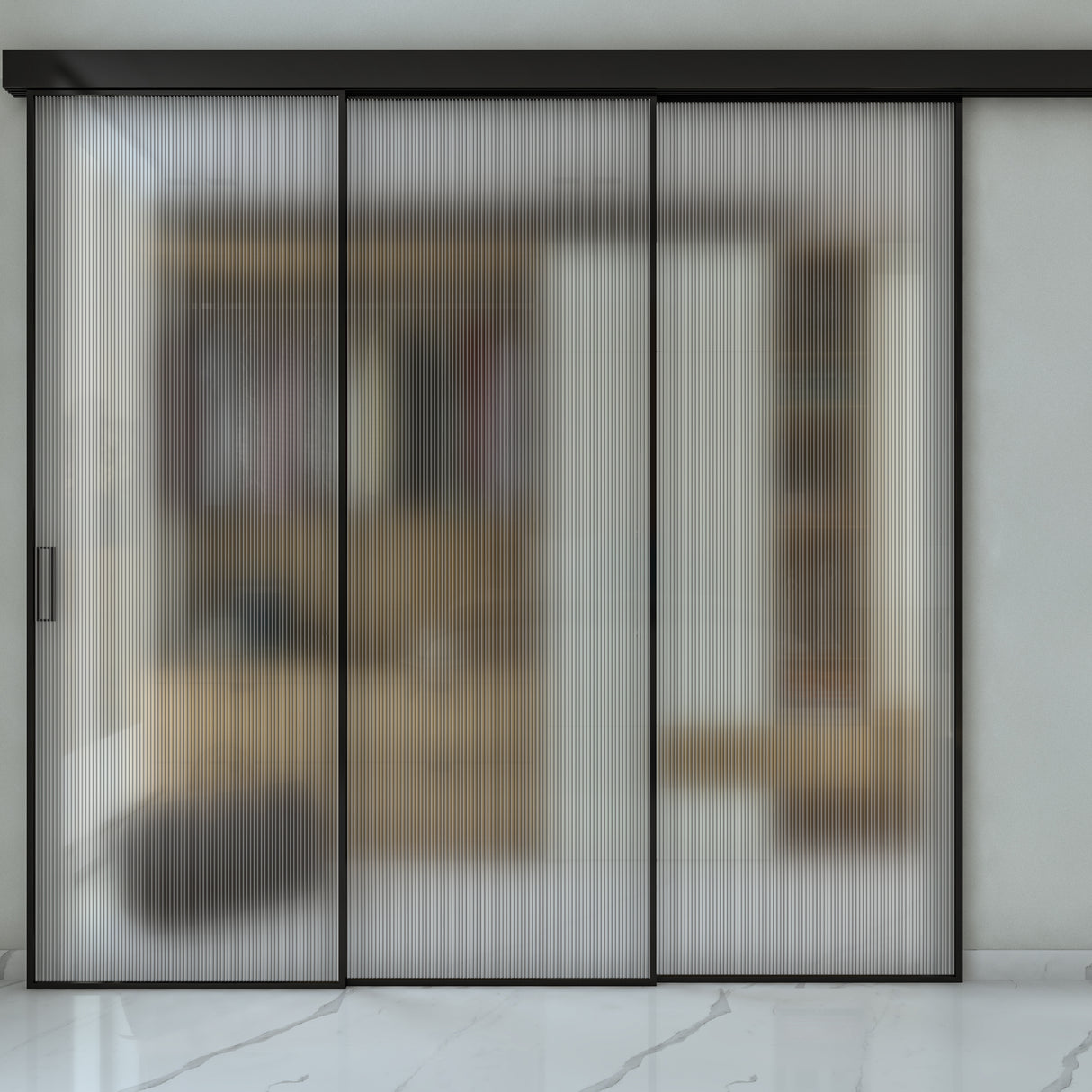 Pareti Divisorie 3 Ante Vetro Profilata con Binario Compact Trascinamento Plisse