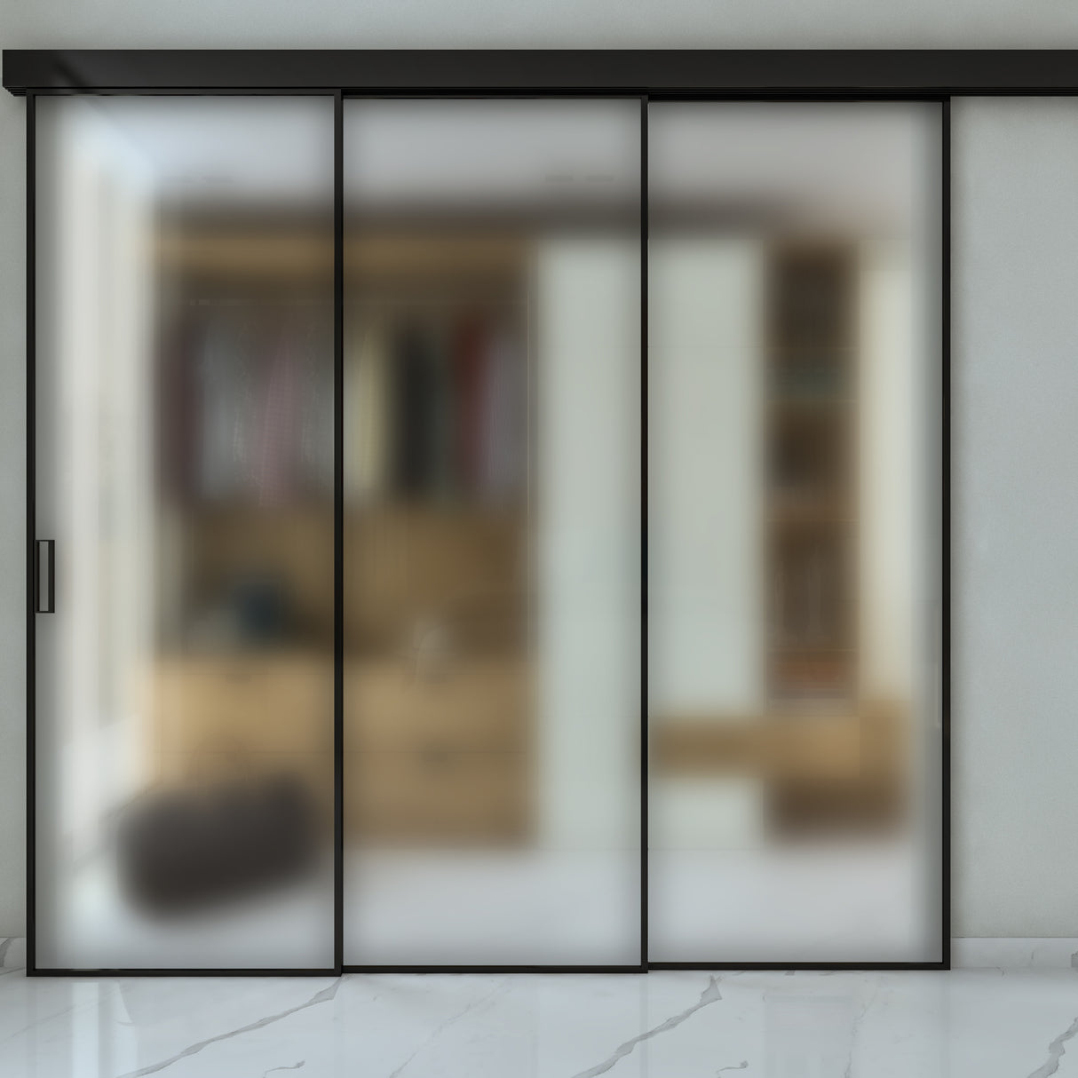 Pareti Divisorie 3 Ante Vetro Profilata con Binario Compact Trascinamento Satinato