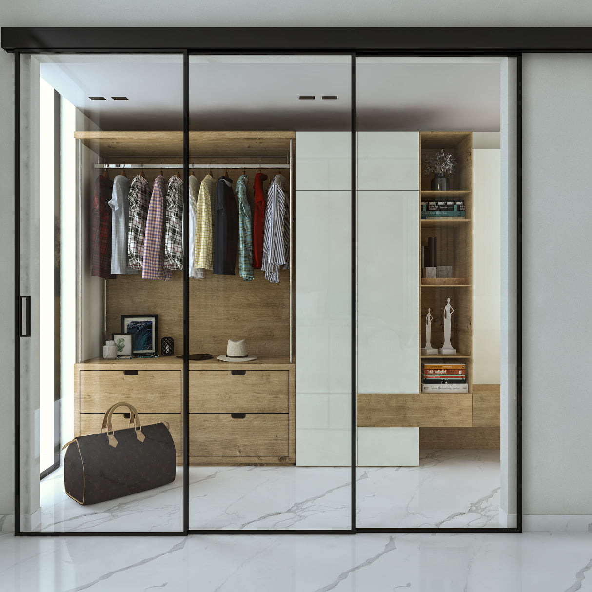 Pareti Divisorie 3 Ante Vetro Profilata con Binario Compact Trascinamento Trasparente