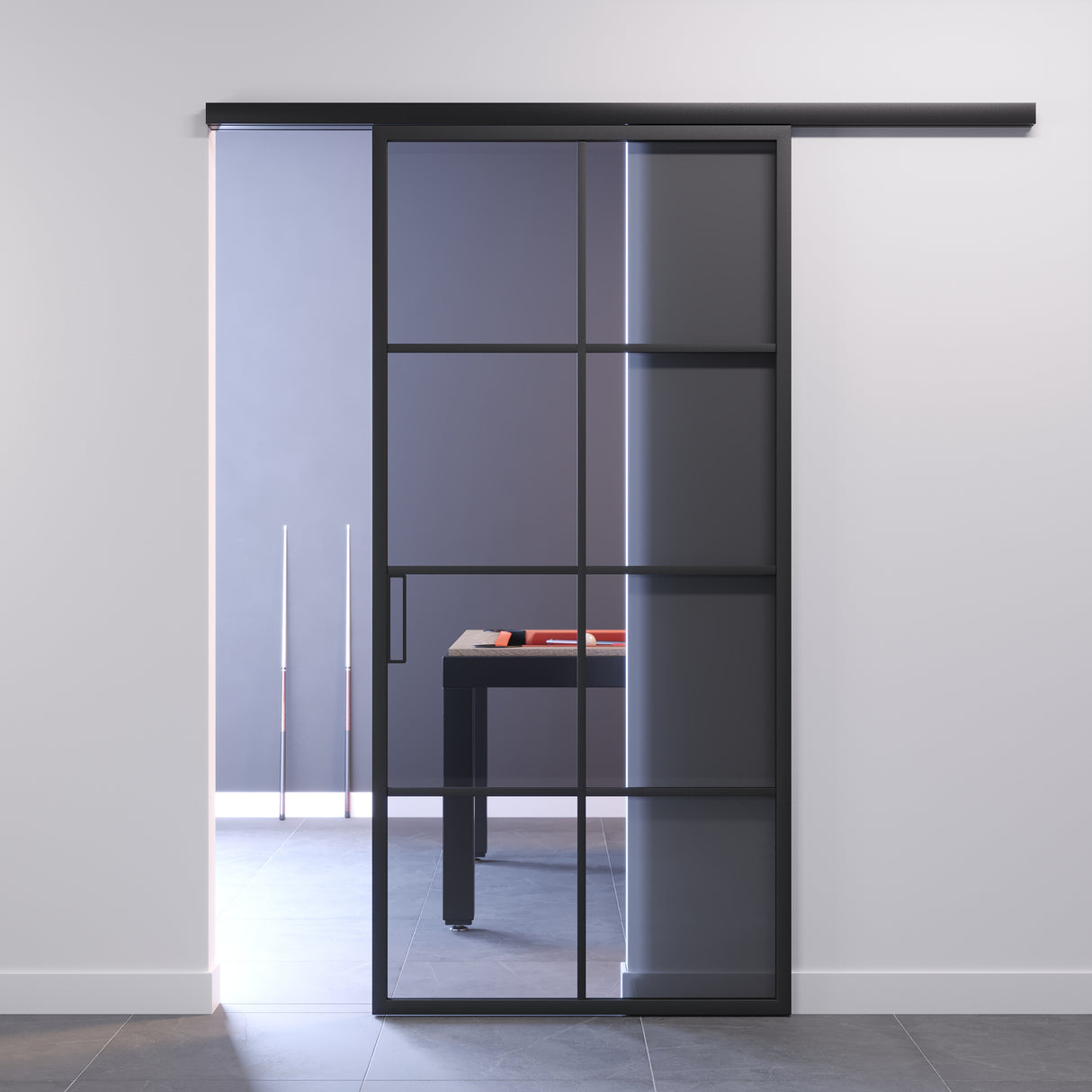 Porta in vetro con vetro fume e riquadri