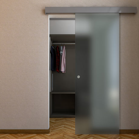 Porta con binario compact in vetro satinato