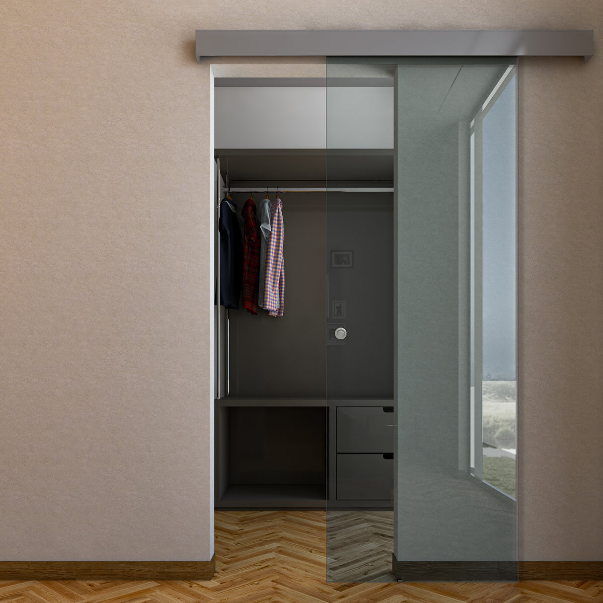 Porta con binario compact in vetro trasparente