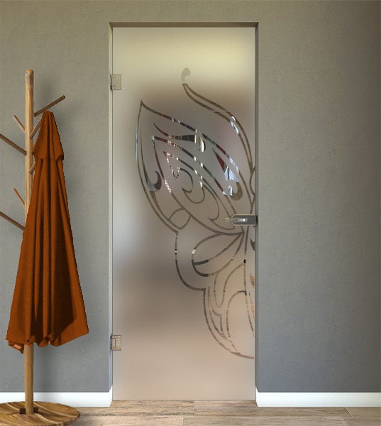 Porta vetro battente con disegni sabbiati evo butterfly