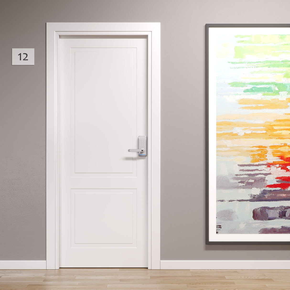 Porta santorini con 2 bugne diagonale Rei con maniglia elettronica con codici e card