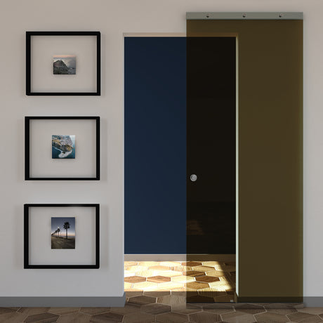 Porta scorrevole in vetro bronzo con sistema binario nascosto