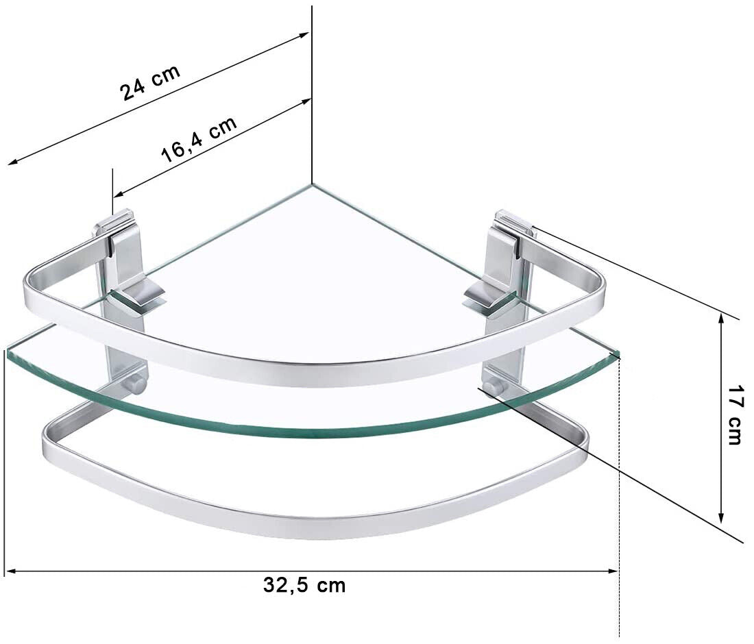 PORTE ITALIANE Mensola Angolare Bagno Vetro Temperato 8MM Spessore, 2-Livelli con Porta Asciugamani Parete Alluminio