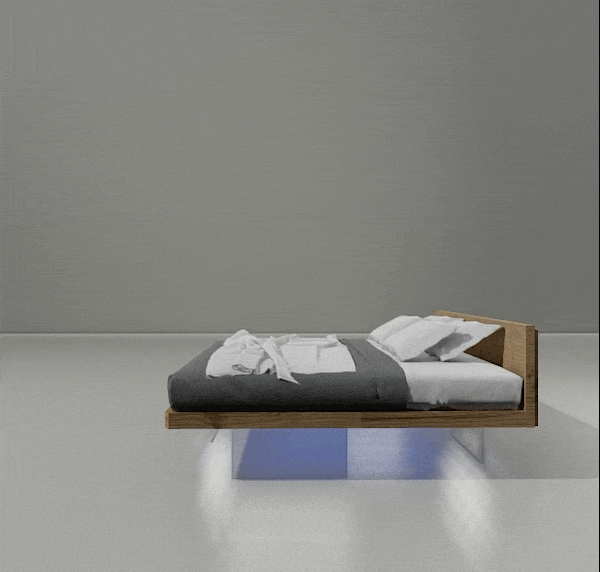 Modern Suspended Wood Bed with Headboard Floor