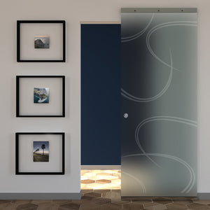 Sliding Satin Glass Door and Sandblasted Design with Invisible Magical Track