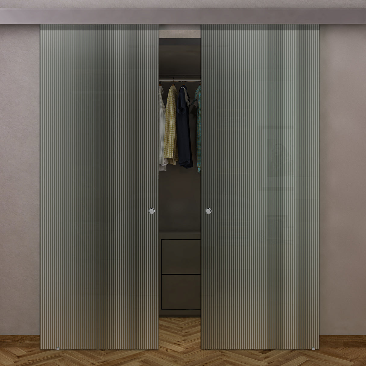 Doppia Anta in Vetro Plissè Esterno Muro con Binario Compact