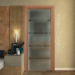 Pocket Door in Satin Glass with Transparent Lines
