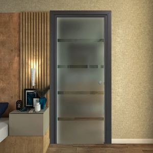 Pocket Door in Satin Glass with Transparent Lines