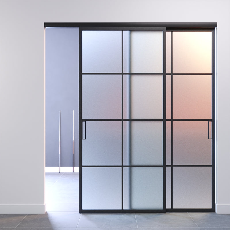 Satin Glass Partition Wall with 2 Profiled Doors and Frames