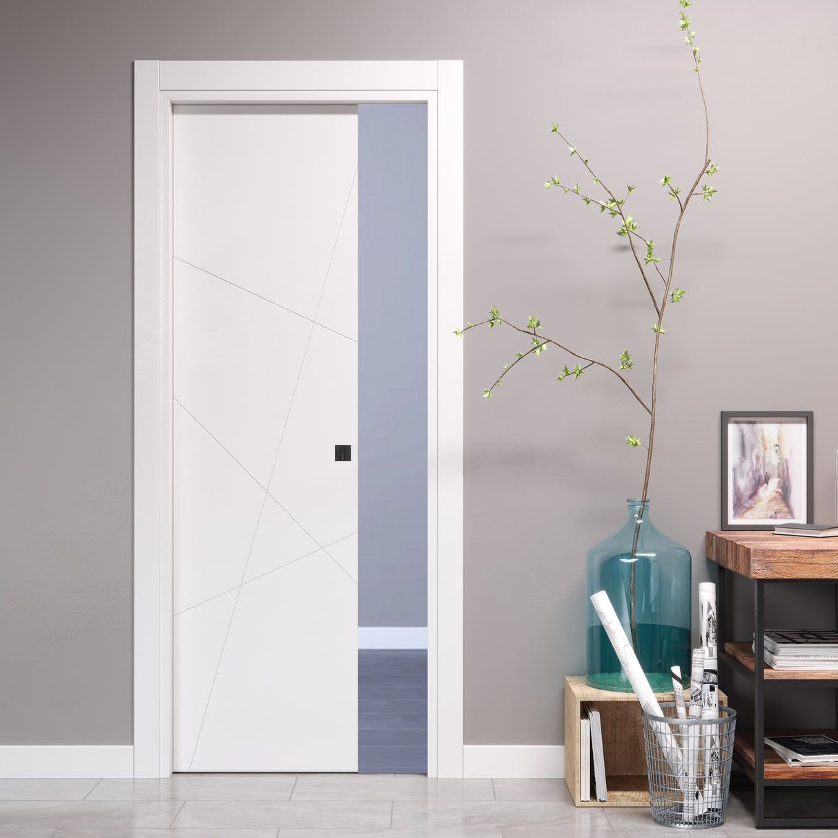 Classic Pantographed Sliding Door with 2 Diagonal Panels and Empire Capital