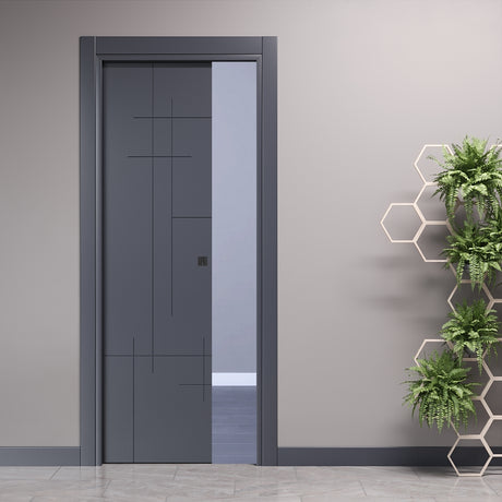 Sliding Pocket Door with Lines Engravings