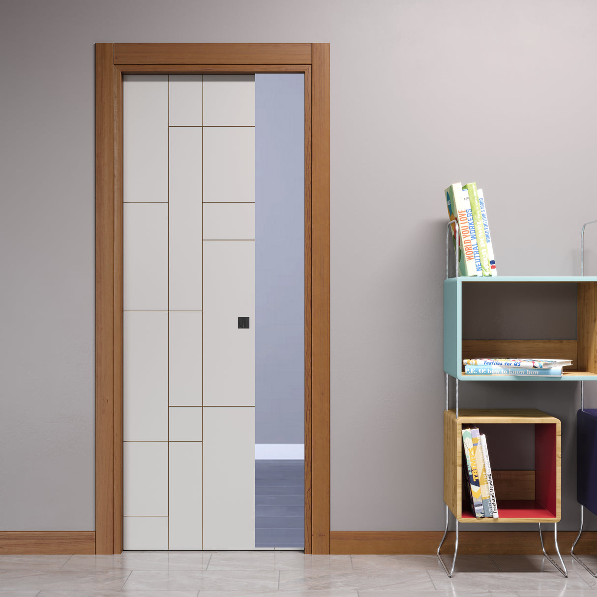 Pocket Sliding Door with Mondrian Engravings