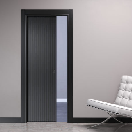 Sliding Pocket Door with Pleated Engravings