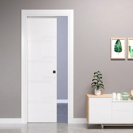 Sliding Pocket Door with Horizontal Engravings