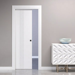 Sliding Pocket Door with Vertical Etchings