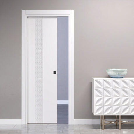 Sliding Pocket Door with Vertical Etchings