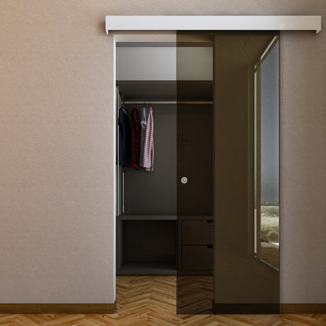 Porta Scorrevole in Vetro Bronzo Esterno Muro con Binario Compact
