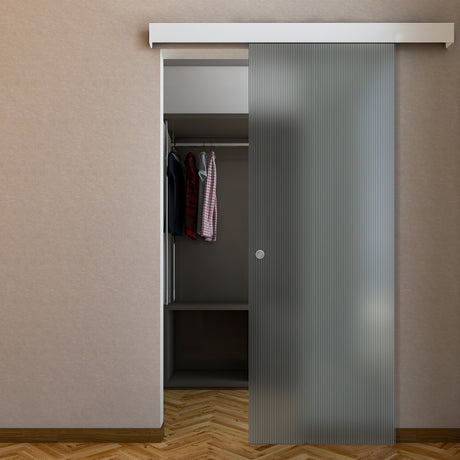 Porta Scorrevole in Vetro Plissè Esterno Muro con Binario Compact