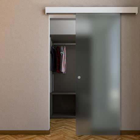 Porta Scorrevole in Vetro Esterno Muro con Binario Compact Bianco