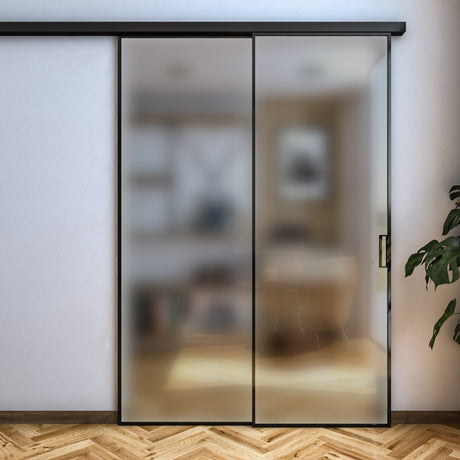 Pareti Divisorie 2 Ante Vetro Profilata con Binario Compact Satinato