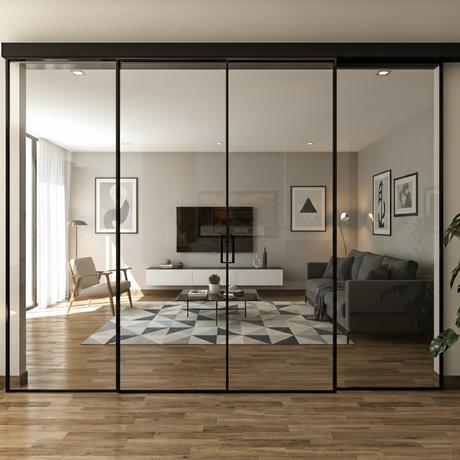 Pareti Divisorie 4 Ante Vetro Profilata con Binario Compact 2 Fisse e 2 Scorrevoli Trasparente