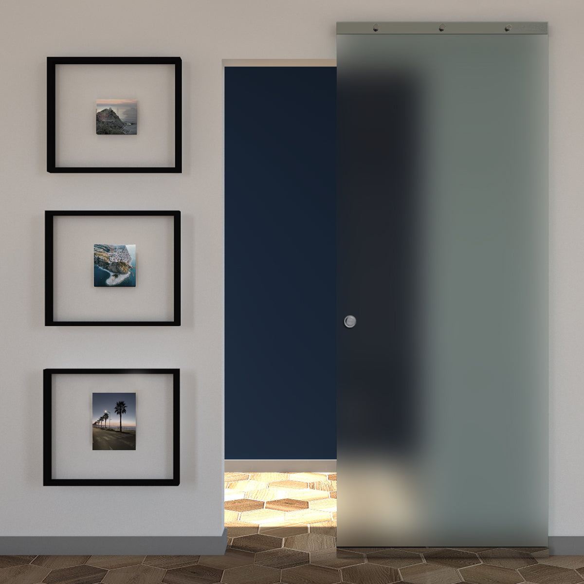 Porta in vetro scorrevole esterna satinata