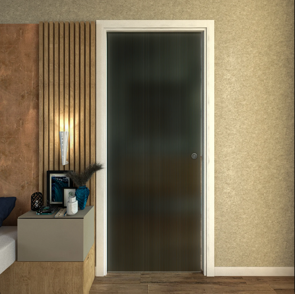 Sliding Door in Pleated Glass