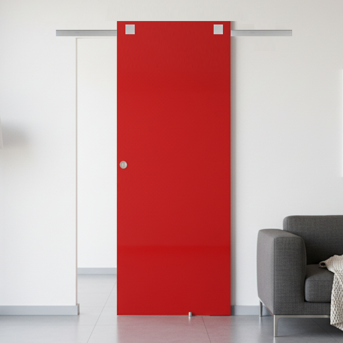 Porta Scorrevole Esterna in Vetro Rosso con Binario Divina